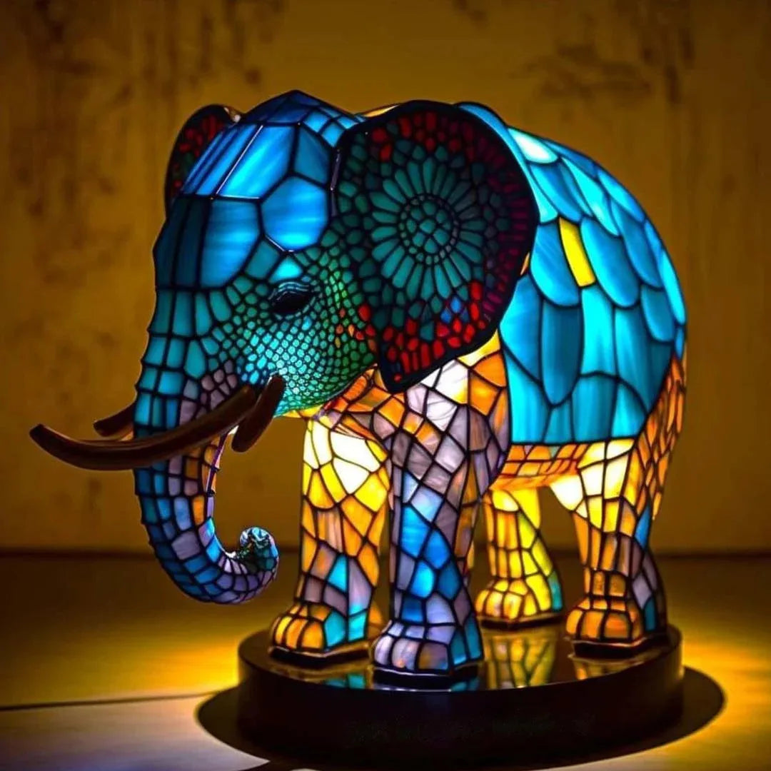Resin Stained Glass Animal Table Light Night Light Owl Horse Rooster Elephant Table Lamp for Living Room Home Bedroom Decoration Oasis Select