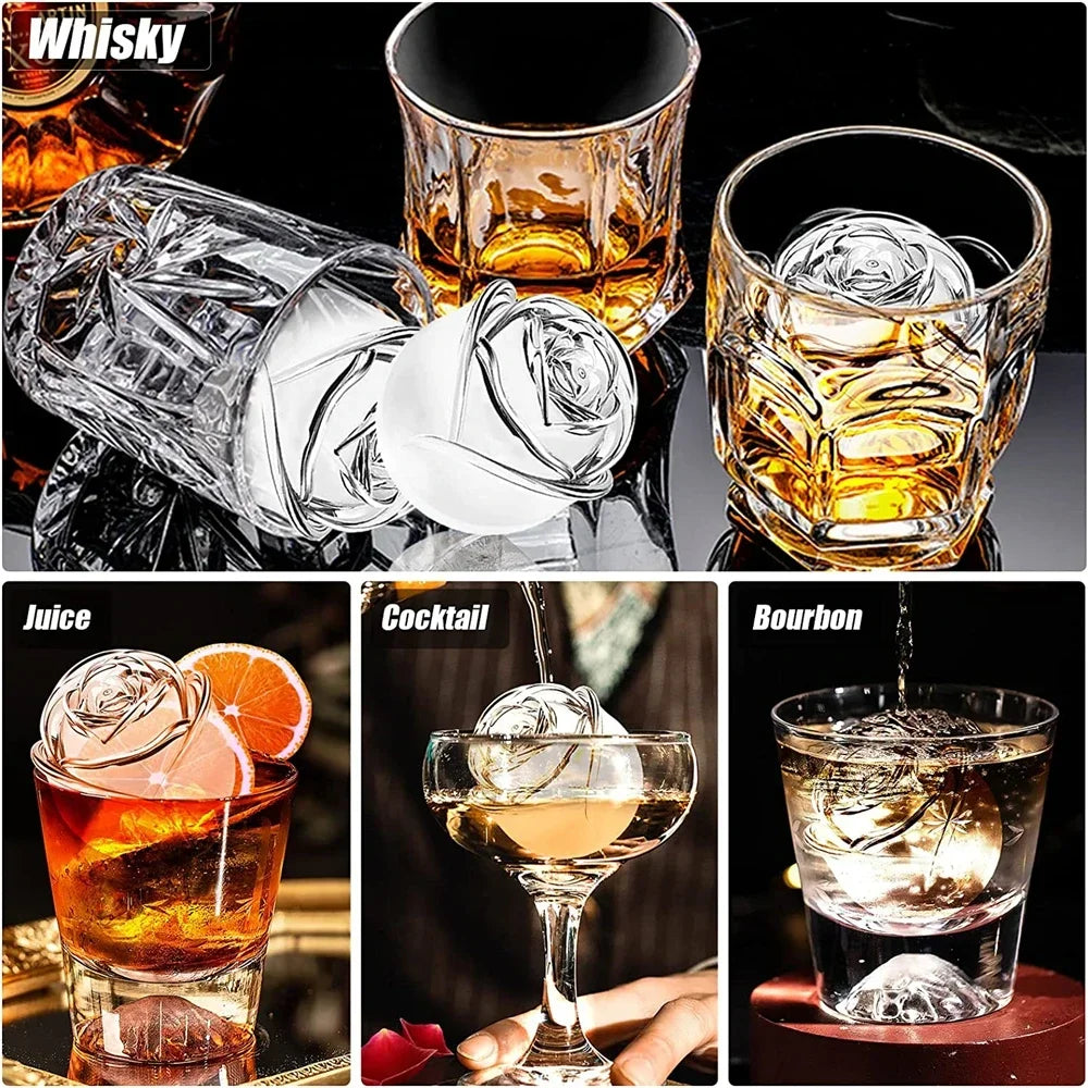 3D Large Ice Cube Trays 2.15Inch Rose Ice Molds 4 Giant Cute Flower Shape Ice Silicone Mould For Cocktails Juice Whiskey Freezer Oasis Select