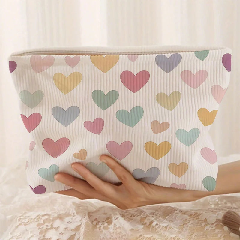 Portable Velvet Makeup Bag with A Colorful Heart-Patterned, Providing Women with Ample Space for Holding Toiletries Cosmetic Bag Oasis Select