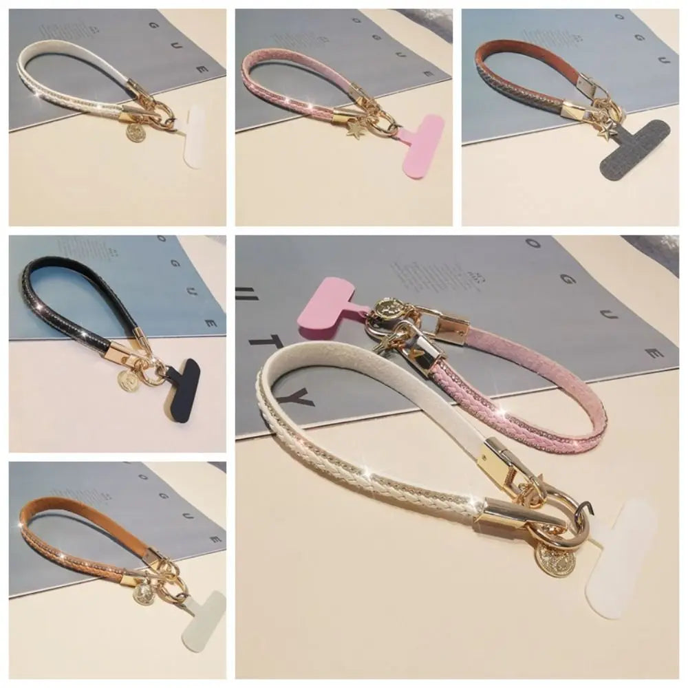 PU Leather Leather Wrist Mobile Phone Lanyard Anti-loss Short Leather Durable Portable Pendant Chain Portable Rhinestone Oasis Select