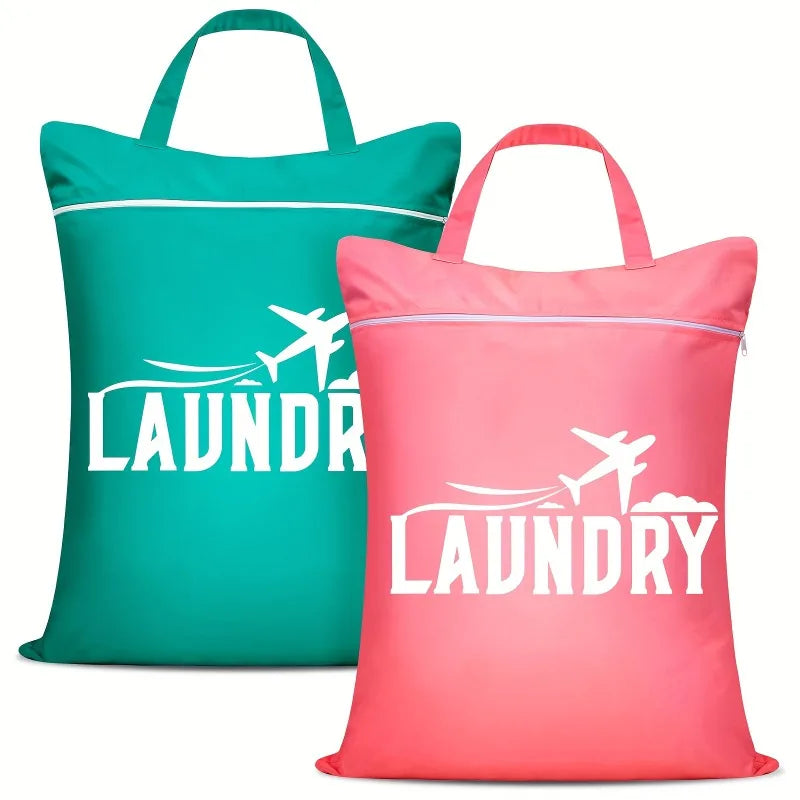 2pcs Large Washable Travel Laundry Bags, Suitable for Diapers, Dirty Clothes, Swimwear, Gym, College Dorm Dry and Wet Bags Oasis Select green pink