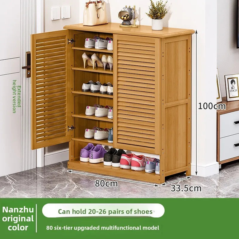 Shoe cabinet Household door porch cabinet Solid wood indoor shoe rack against the wall Large capacity dust-proof storage rack Oasis Select 80-6 floors