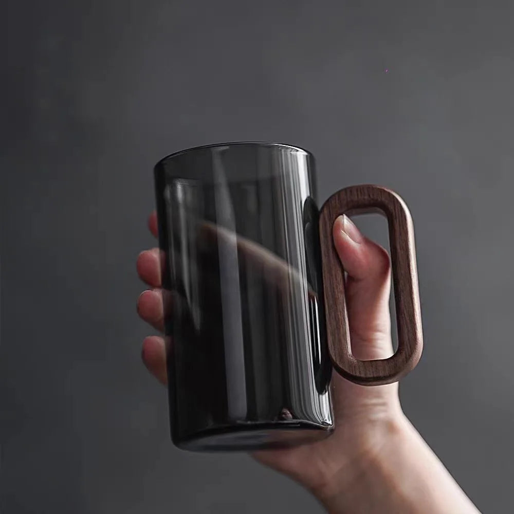 6pcs 360ml Premium High Borosilicate Heat-resistant Glass Set: Home Drinking Glasses with Wooden Handles, Stylish Tea Cups Oasis Select