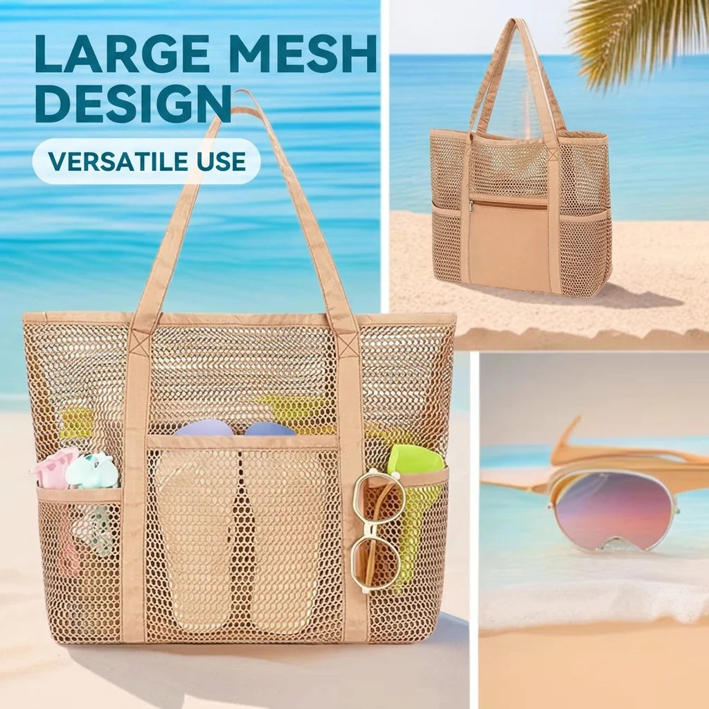 Sand-Proof Storage Bag Comfortable Swimming Storage Bag Large Capacity Tote Sturdy Mesh Beach Tote Bag For Travel Storage Oasis Select