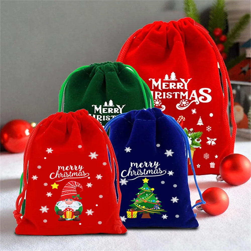 Christmas Velvet Drawstring Gift Bags | Candy & Jewelry Pouches