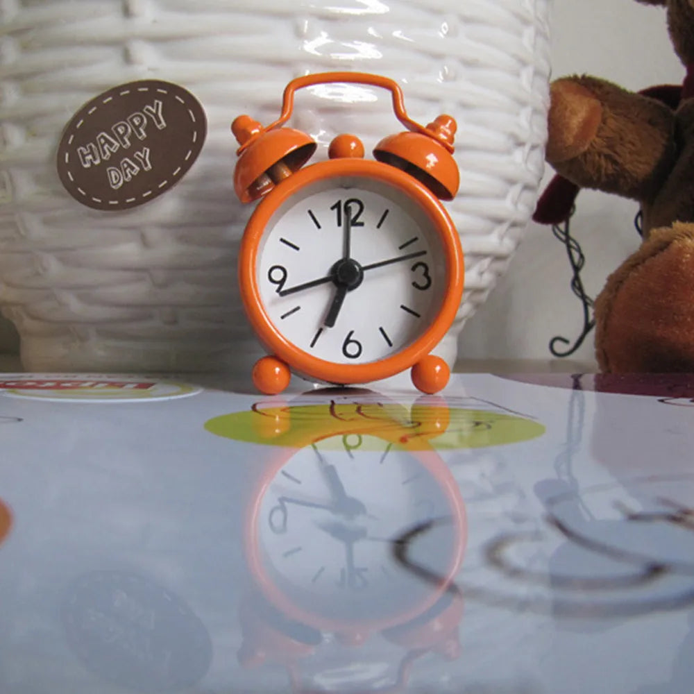 Retro Mini Double Bell Alarm Clock – Metal Quartz Desk Clock Retro Alarm Clock Oasis Select Orange