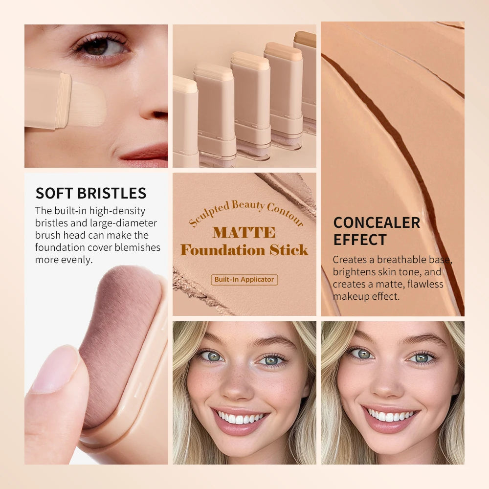 Concealing Foundation Stick 5 Shades With Built-In Brush Brighten Lightweight And Waterproof Formula Face Contour Stick Makeup Oasis Select