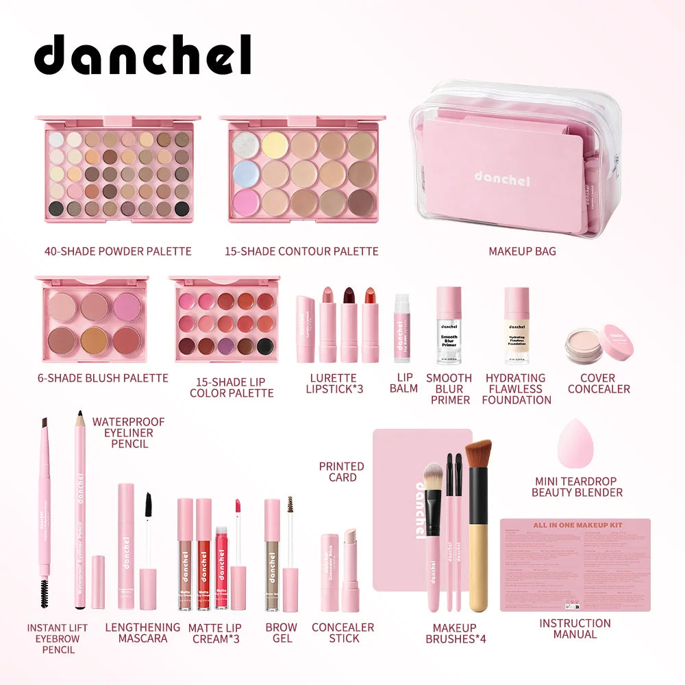 All in One Makeup Kit Lipstick, Blush, Contour Palette, Primer, Foundation Brush Lipgloss Eyebrow Full Makeup Kit Gift for Woman Oasis Select
