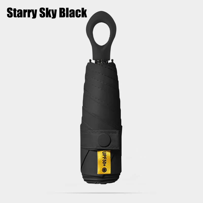Portable Five Fold Umbrella With Hollow Out Handle For Both Rain Sunshine Umbrella Sun Protection UV Protection Sun Umbrella Oasis Select Starry Sky Black 6K