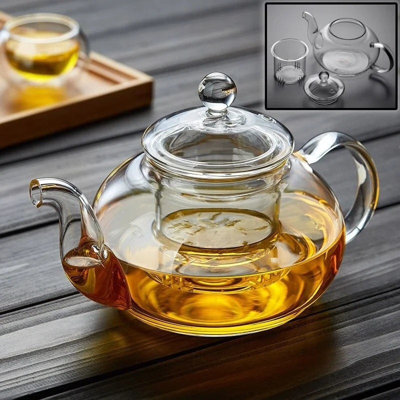 400ml/1000ml Glass Teapot Filterable Heat-resistant Thickened High Borosilicate Durable Flower Tea Pot Heatable Puer Oolong Pot Oasis Select