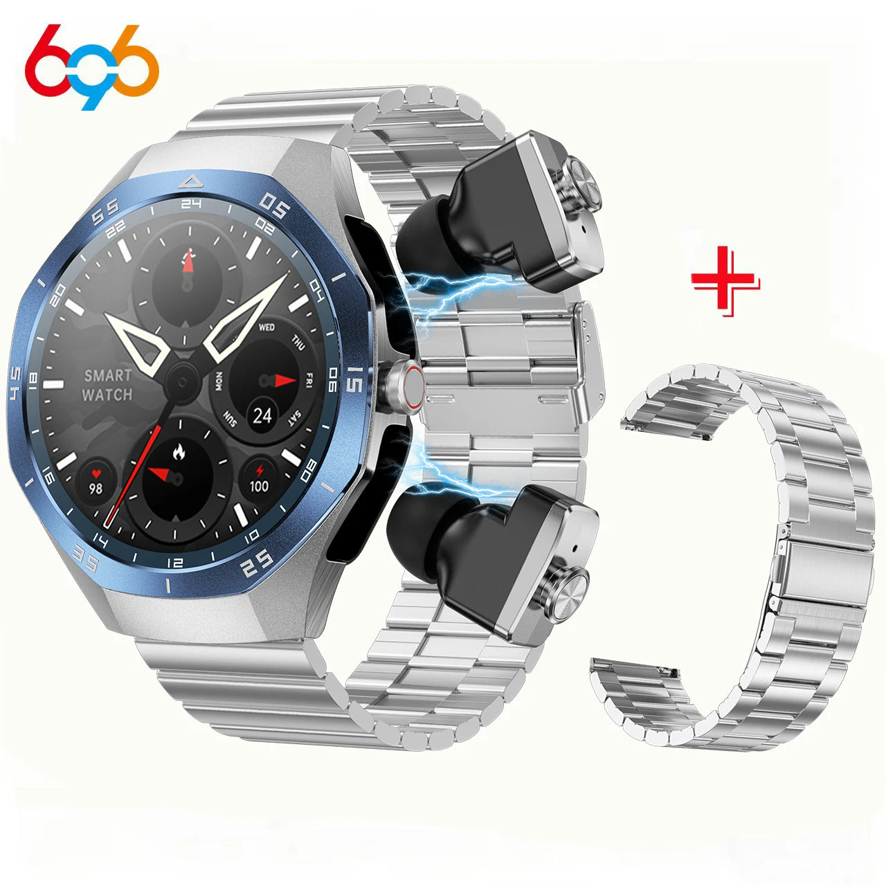 2-in-1 Bluetooth Earphones Smart Watch 24H Health Monitor NFC Men Women Sports Local Music Smartwatch With Built-in Headphones Oasis Select BVGRS a SV3M