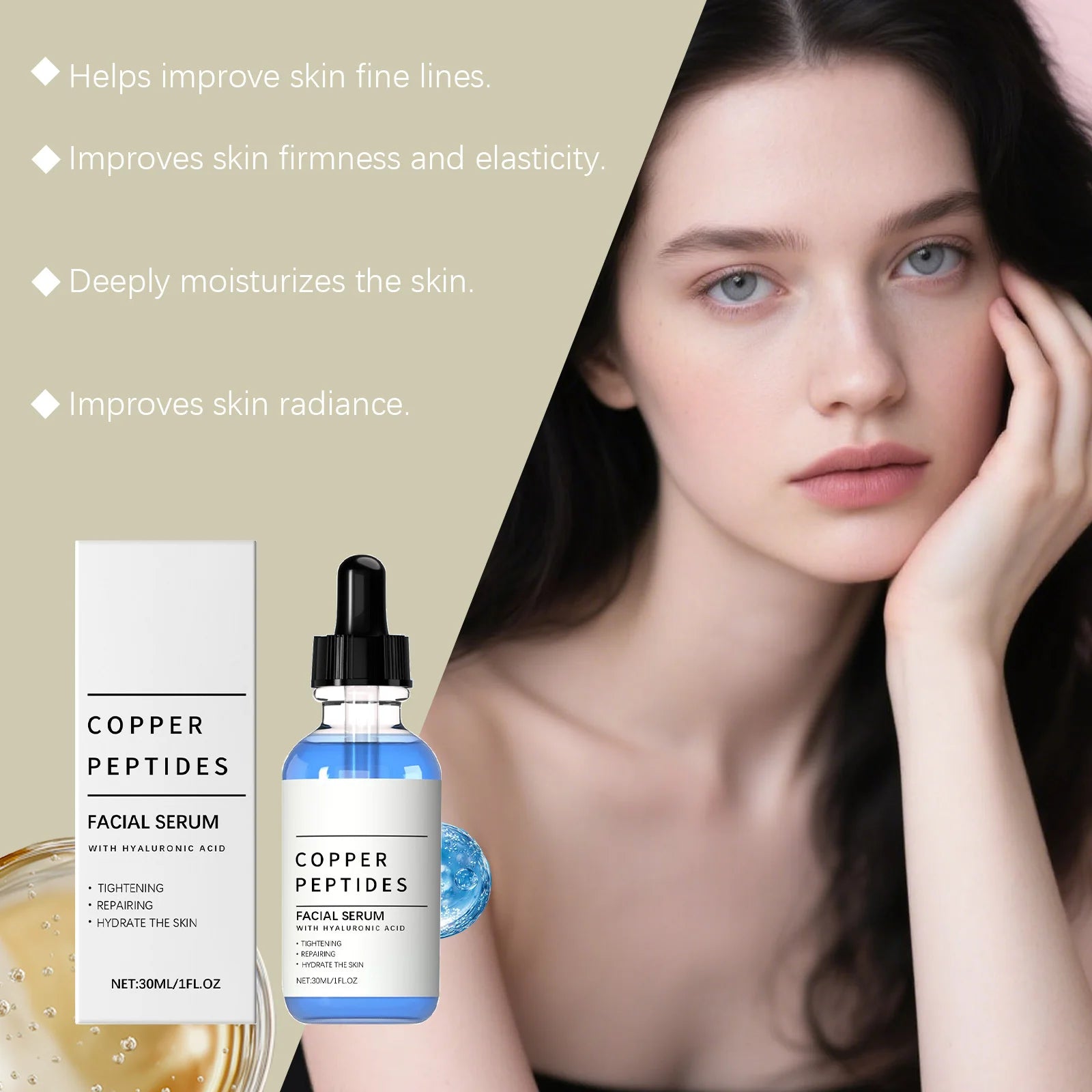 Copper Peptide Serum Lifting Firming Skin Anti Wrinkle Nourishing Smooth Improve Texture Hydration Hyaluronic Acid Face Serum Oasis Select
