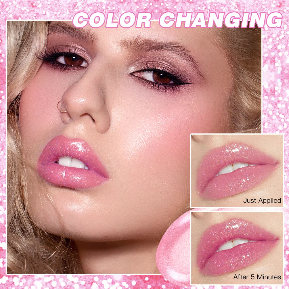 QiBest Glitter Lip Balm – Color-Changing Crystal Jelly Lipstick