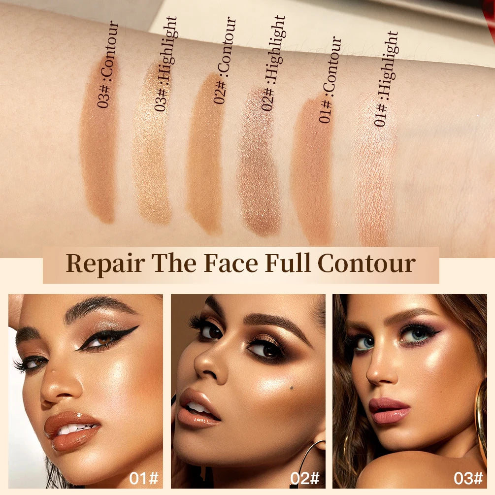 QIBEST 2-in-1 Highlight & Contour Stick | Cream Bronzer Blush
