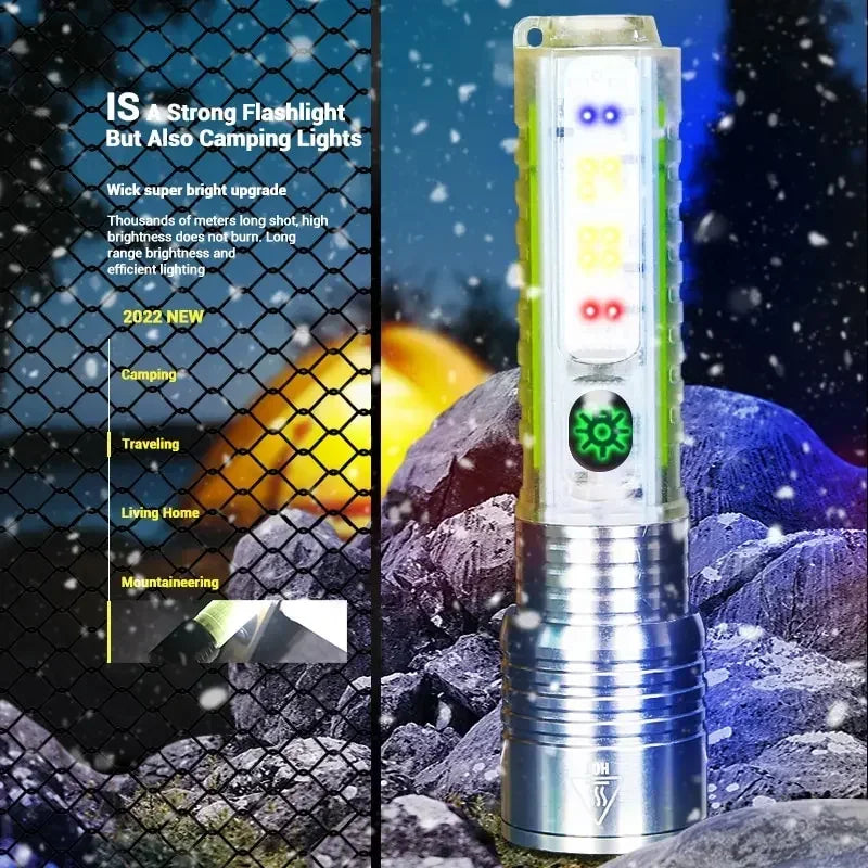 Super Bright LED Flashlight Strong Magnets 30W LED Wick Lighting White Red Blue Purple Side Light Zoomable Camping Lantern Oasis Select
