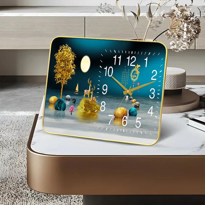 Light Luxury Table Clock Living Room Home Desktop Quartz Creative Clock Ornament Sitting Desk Clock Oasis Select E