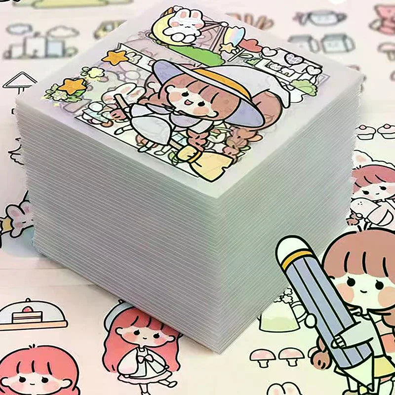 50Pcs of Non-repetitive PET Waterproof Cute Ledger Stickers Cut-free Stickers for Students and Girls Anime Stickers Oasis Select