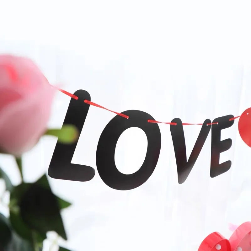 Valentine Hanging Banner Garland Bunting Red Love Heart Paper Banner Door Hanging Ornament Wedding Birthday Party Decoration Oasis Select