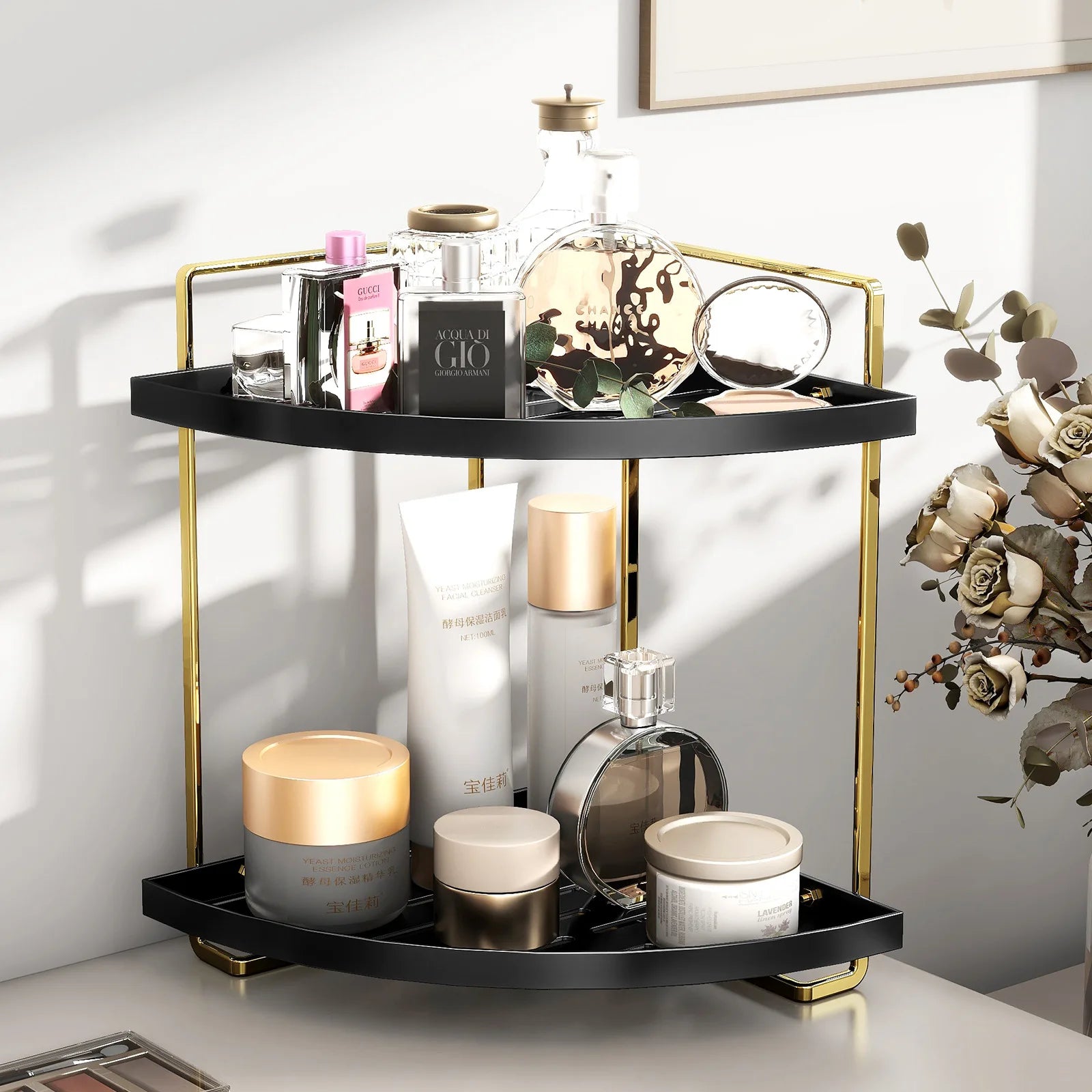 Light luxury desktop dresser rack, bathroom triangular shelf, double-layer hand wash countertop, cosmetic storage rack Oasis Select