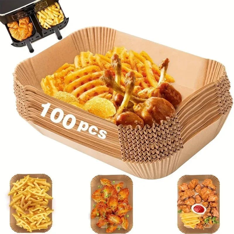 Extra Large Rectangular Paper Air Fryer Liners - Non-Stick, Easy Clean, Space Saving, Oven Safe, Disposable Paper Baskets And Bo Oasis Select