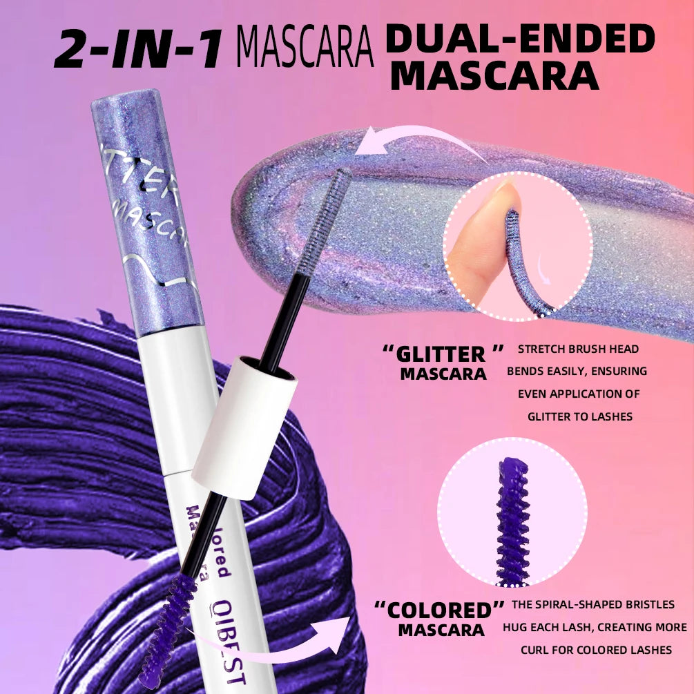 QiBest 2-in-1 Glitter & Color Mascara | Voluminous Lashes