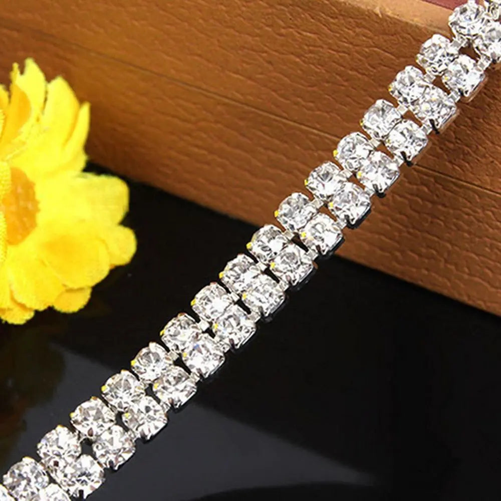 Crystal Rhinestone Chain Trim 1 Yard – 1, 2 & 3 Row Silver