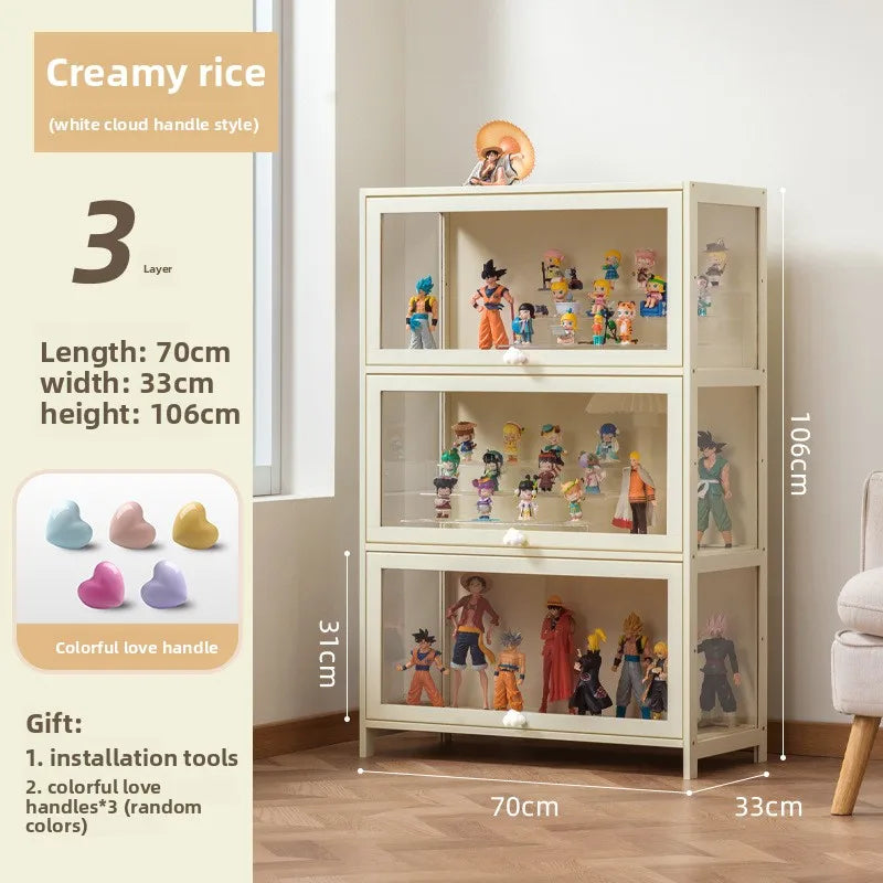 Showcase Figure Lego Showcase Up to building block Storage box Household toy model Storage rack Display shelf Oasis Select Cream Rice Sanmen 70