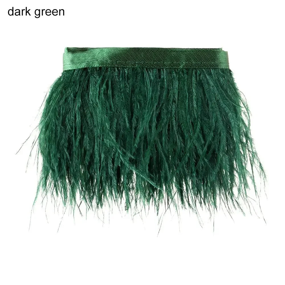 Fashion Ostrich Feathers Trim 1 Meter Long 8-10 CM Wide Plumes Ribbon Selvage DIY Dress Crafts Accessories Feathers Ribbon Oasis Select dark green
