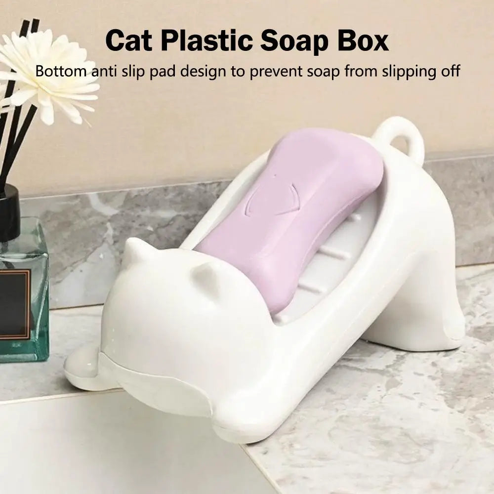 Cat-Shaped Soap Dish with Drainage – Cute Bathroom Accessory