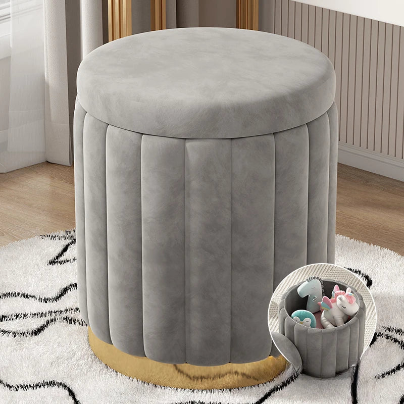 Makeup stool light luxury round stool chair bedroom Internet celebrity storage bench sofa stool dresser stool makeup chair small Oasis Select Grey Storage