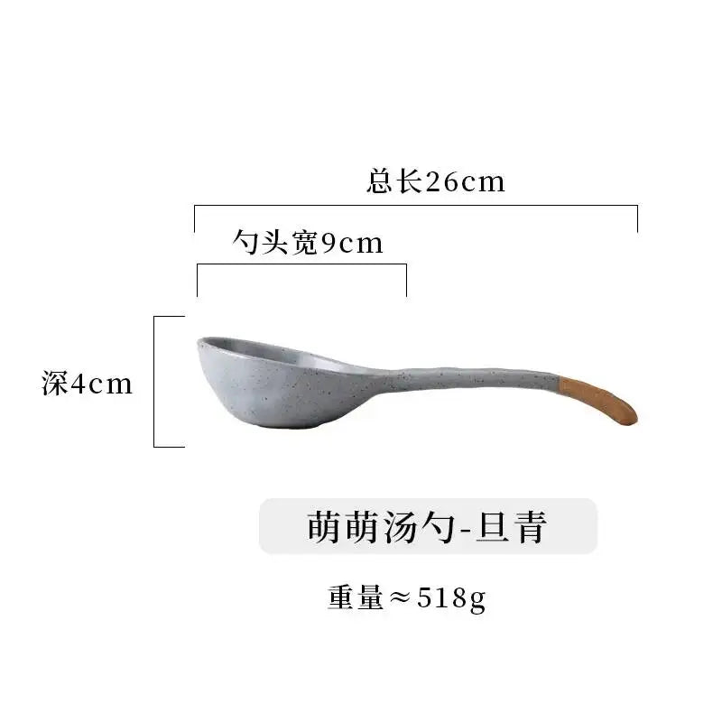 Rustic Ceramic Serving Spoon Long-handled Soup Spoon Large Spoon Ceramic Tableware Oasis Select Spoon - Gray Blue