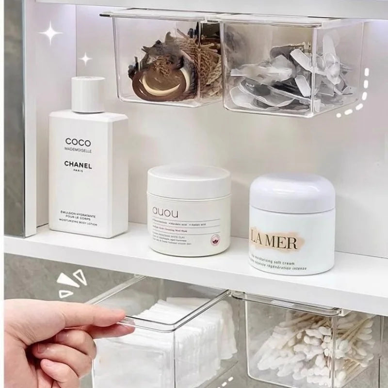Transparent Bathroom Cotton Stick Makeup Cotton Bathroom Pull-Out Storage Drawer Style Storage Box Under The Mirror Cabinet Oasis Select