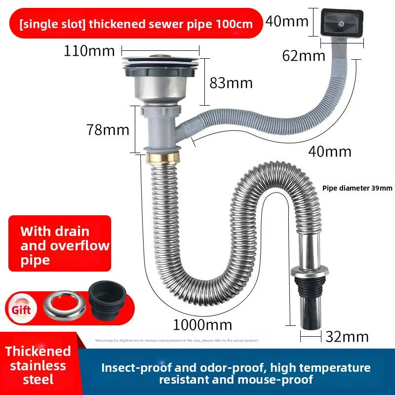 Kitchen Sink Drain Pipe Anti Rat Bite Stainless Steel Sink Strainer Deodorant Wash Basin Sewer Drainer Bathroom Accessories Oasis Select 5
