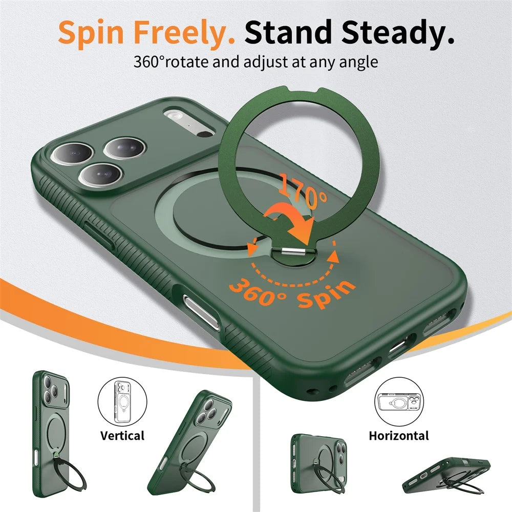 360° Rotate Adjust Any Angle Bracket Phone Case For IPhone 17 Pro Max 16 Air 15 Promax 14/13 Cover Matte Shockproof Bumper Shell Oasis Select