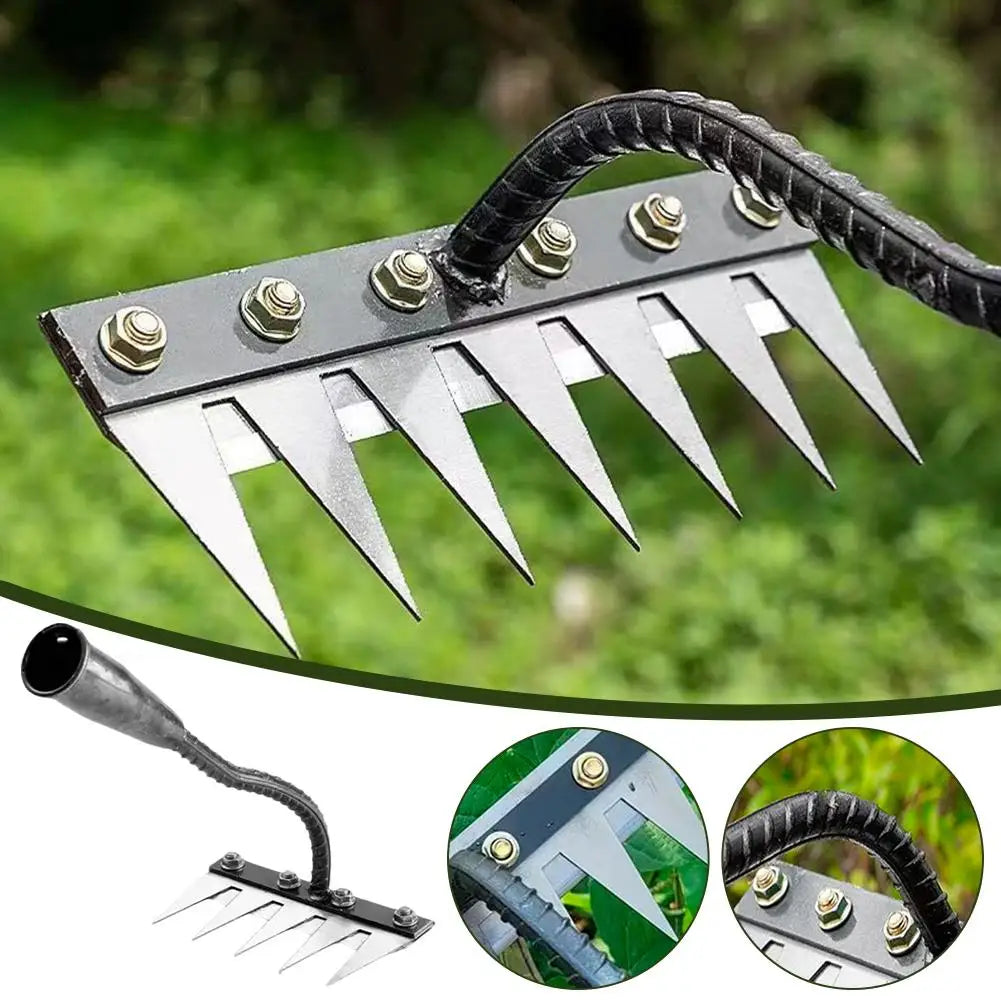 5/6/7/8 Teeth Carbon Steel Garden Hoe Weeding Rake Farm Tool Weeding Scarifier Loosening Agricultural Nail Harrow Garden Tool Oasis Select