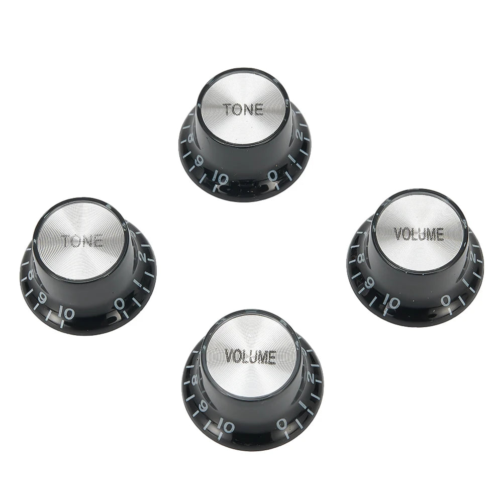 4pcs Aluminum Guitar Tone And Volume Speed Control Knobs Silver Silver Top Hat Bell For GB LP SG Electric Guitar Accessories Oasis Select