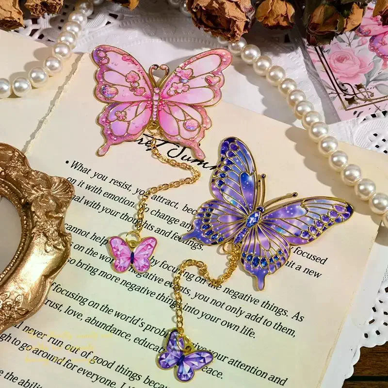 Vintage Butterfly Fan Metal Bookmark Hollow Flower Painting Bookmarks Student Reading Book Clip For Book Lovers Readers Gifts Oasis Select
