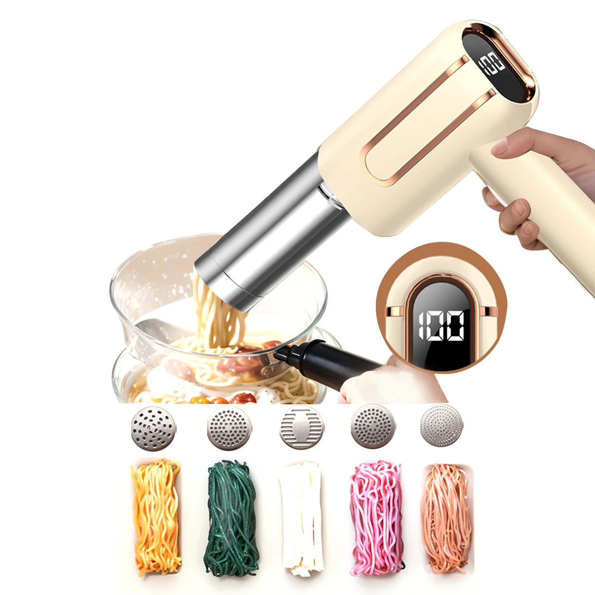 Electric Wireless Noodle Maker – 5 Molds, USB Rechargeable