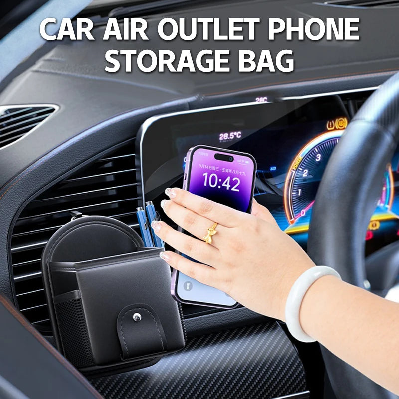 Stylish PU Leather Car Holder with Built-in Phone Mount; Accommodates Keys, Glasses & Other Accessories Oasis Select