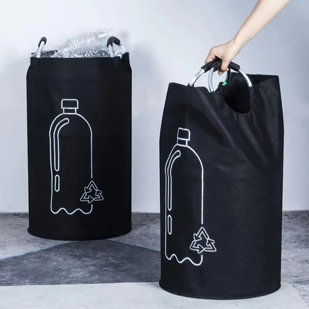 82L Empty Bottle Storage Basket Folding With Aluminum Handle Dirty Clothes Basket Large Capacity Recycling Bin Oasis Select