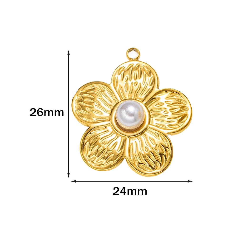 5pcs Gold Stainless Steel Flower Charms Metal Pearl Pendant for DIY Necklace Bracelet Jewelry Making and Crafting Wholesale Bulk Oasis Select Gold 24X26mm