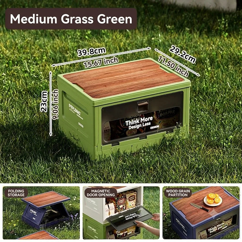 Outdoor camping revenue box with side-opening large-sized tent cover folding box for vehicle trunk organization and storage Oasis Select green-wooden