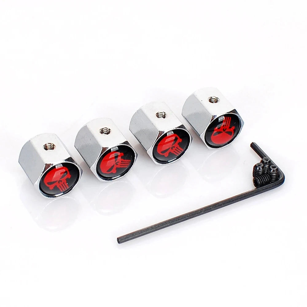 4Pcs/Set Car Styling Zinc Alloy Anti-theft Skull Style Car Tire Valve Caps Wheel Tires Tire Stem Air Cap Airtight Covers Oasis Select Silver Red