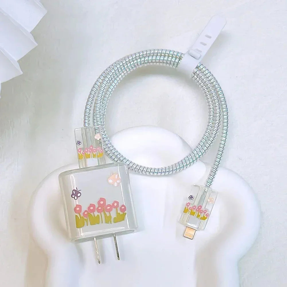 Cute iPhone 20W Charger Cover & USB Cable Winder Protector