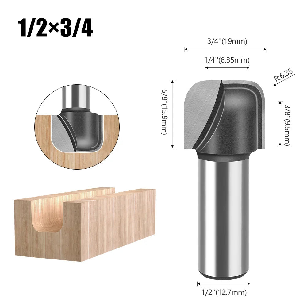 Grooving Curved Line Molding Double Arc Round Bottom Wood Router Bit 1/2 Inch Shank Milling Cutter For Trimmer Engraving Machine Oasis Select 0.5inx19.05mm
