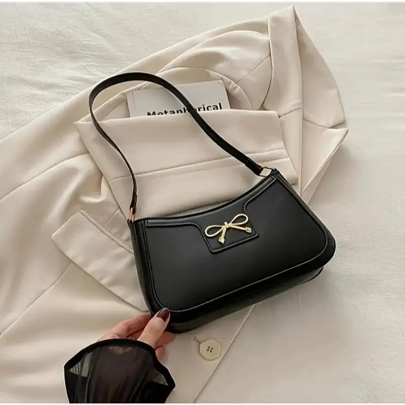 PU Leather Bow Shoulder Bag for Women | Underarm Handbag
