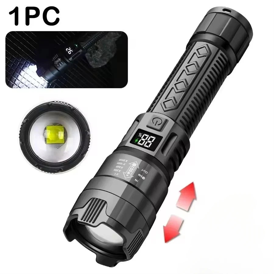 High Power Led Flashlight Portable USB Rechargeable Led Lamp with COB Side Light Pen Clip Zoom Torch Camping Emergency Lantern Oasis Select P50 Built in Battery