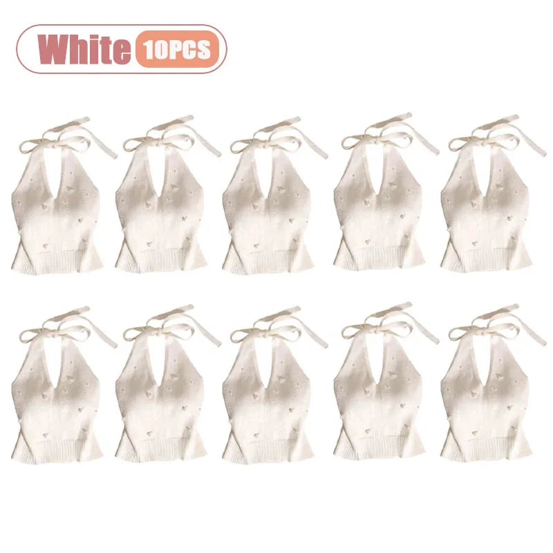 1-10PCS Beaded Halter Top for Women Sexy Backless Sleeveless Knit Cami Slim Fit Layering Outwear Summer Clothes Oasis Select White-10PCS One Size