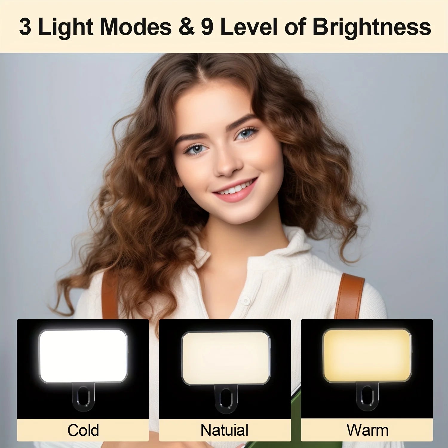 Mini LED Selfie Fill Light Clip-On Rechargeable with 3 Color Modes Adjustable Brightness for Mobile Phones Computers Photography Oasis Select