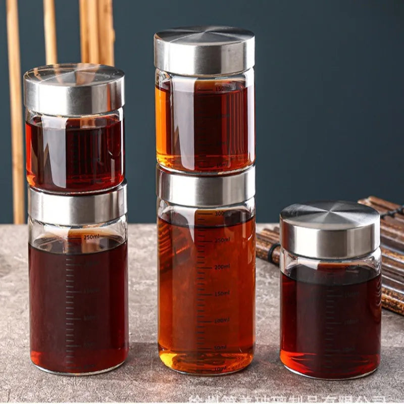 100-500ml Glass Storage Cup Portable Seal Thickening High Borosilicate Thermostability Liquid Storage Cup Scale Sealed Jar Oasis Select